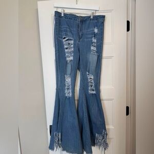 Rue21 Distressed Wide Leg Blue Jeans